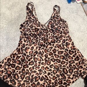 Amazon Women's Leopard Print Swim Camisole - Brown/Black